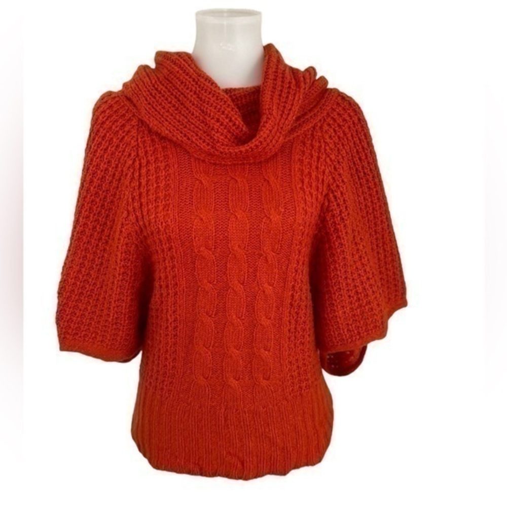 Pacific Heights cableknit cowl neck wide short sleeve sweater